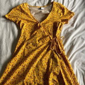 Yellow Flower Wrap Dress
